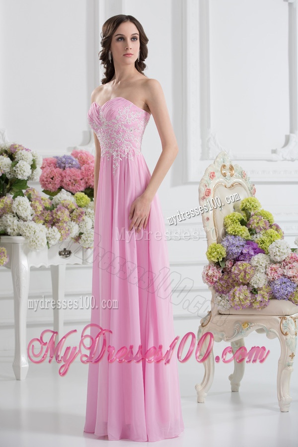 Empire Sweetheart Appliques Evening Dress in Baby Pink