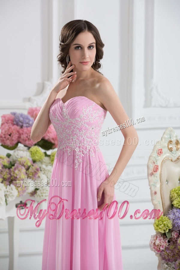 Empire Sweetheart Appliques Evening Dress in Baby Pink