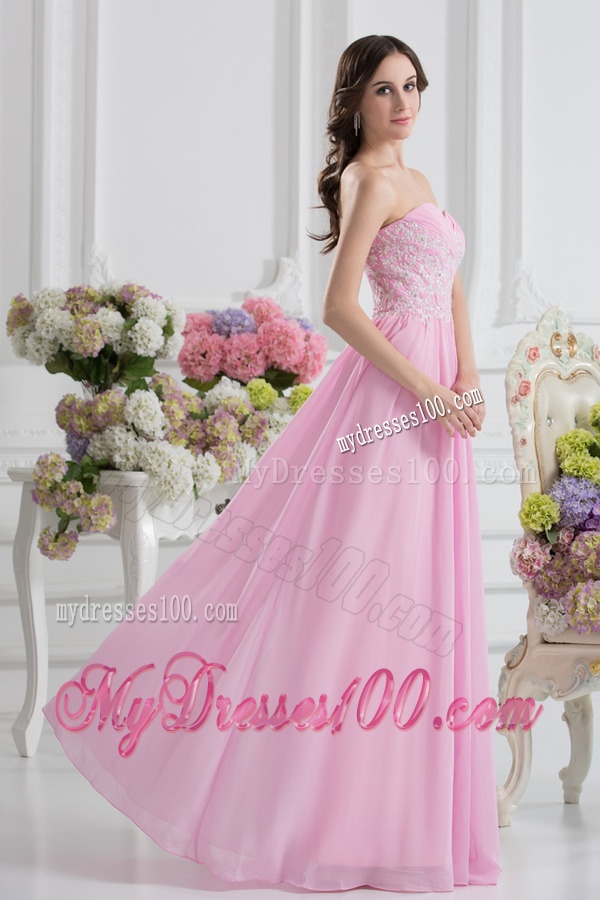 Empire Sweetheart Appliques Evening Dress in Baby Pink