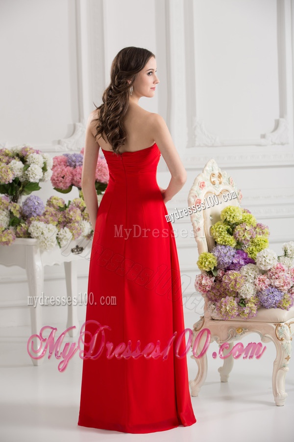 Empire Sweetheart Chiffon Beading and Ruching Floor-length Evening Dress in Red