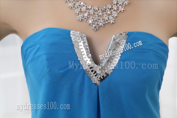Empire Teal Blue Strapless Ruffled Layers High-low Chiffon Evening Dress