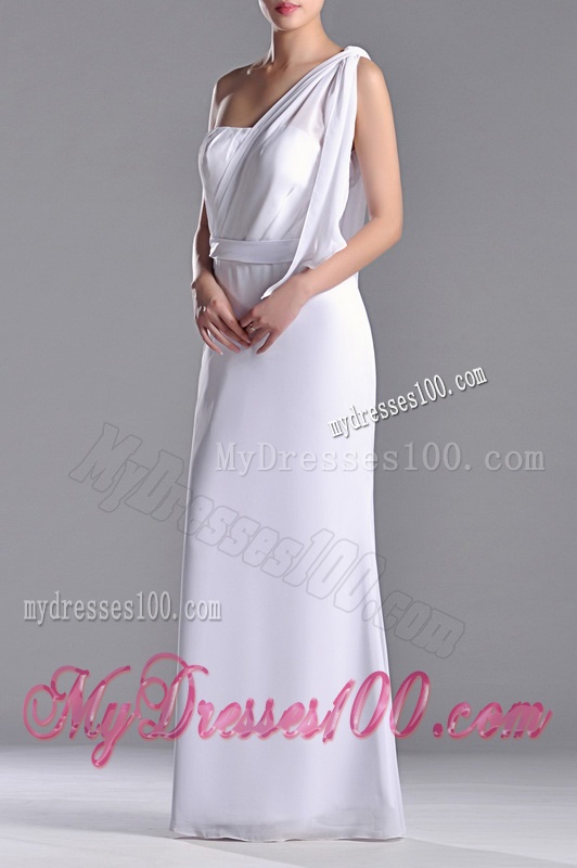 Exclusive Column White Chiffon Backless Evening Dress with One Shoulder
