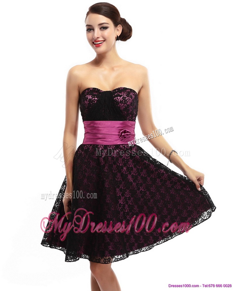 Lovely Sweetheart Mini Length Evening Dress with Lace and Hand Made Flowers