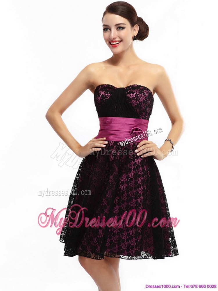 Lovely Sweetheart Mini Length Evening Dress with Lace and Hand Made Flowers