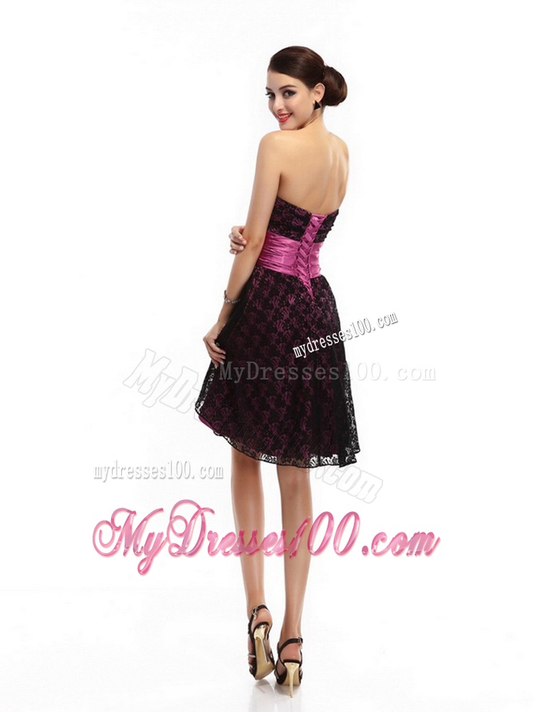 Lovely Sweetheart Mini Length Evening Dress with Lace and Hand Made Flowers