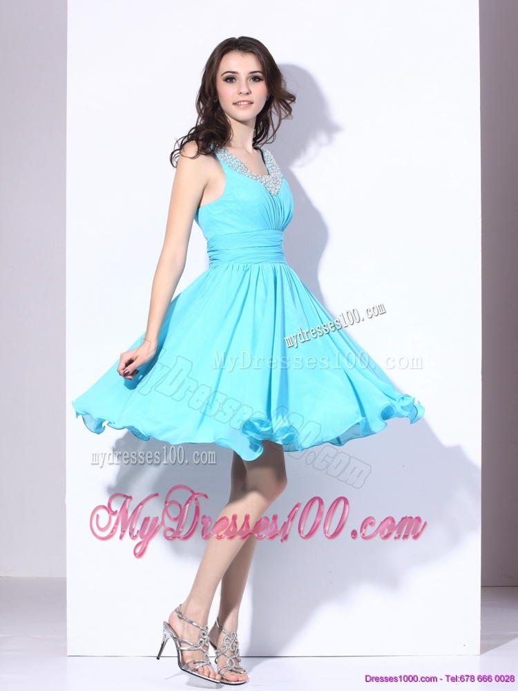 Perfect Beading and Ruching 2016 Evening Dress in Aqua Blue