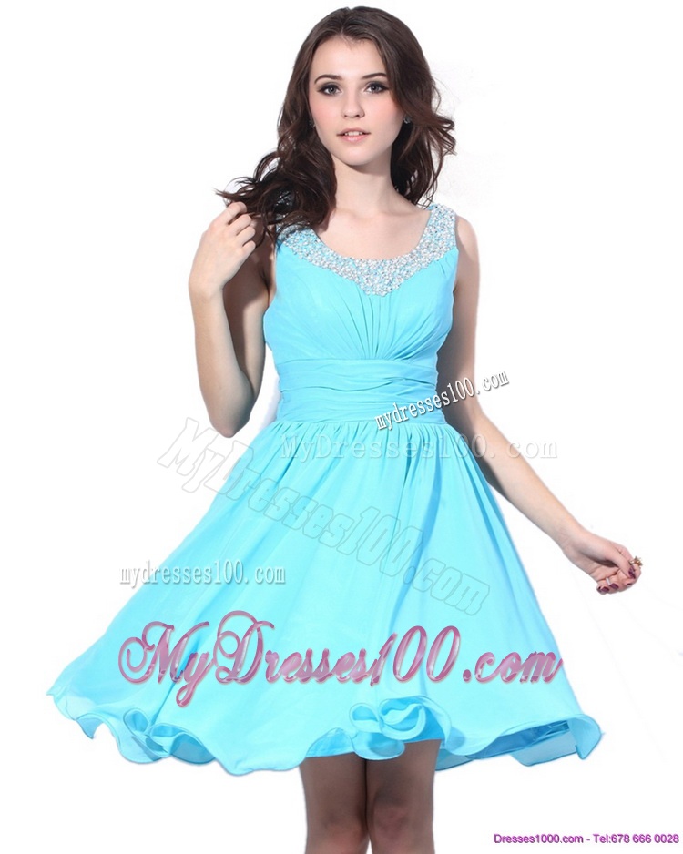 Perfect Beading and Ruching 2016 Evening Dress in Aqua Blue