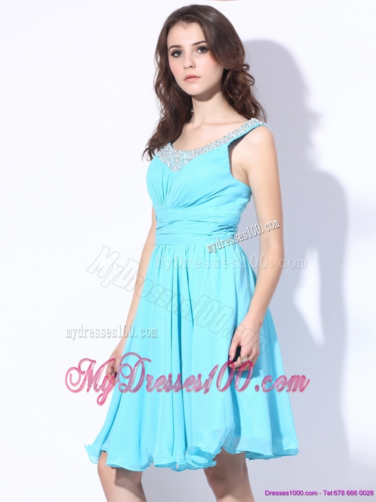 Perfect Beading and Ruching 2016 Evening Dress in Aqua Blue