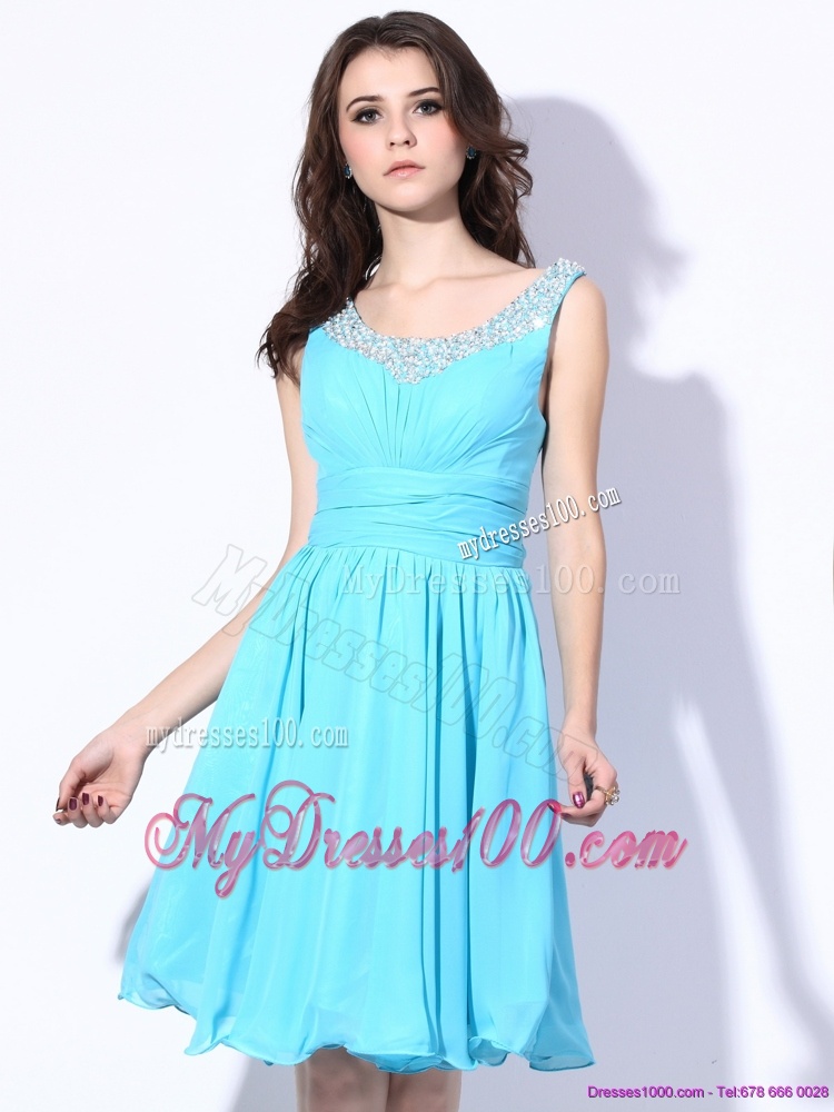 Perfect Beading and Ruching 2016 Evening Dress in Aqua Blue