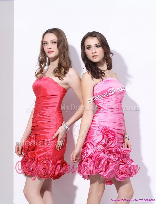 Popular Strapless 2016 Evening Dress with Ruching and Hand Made Flowers