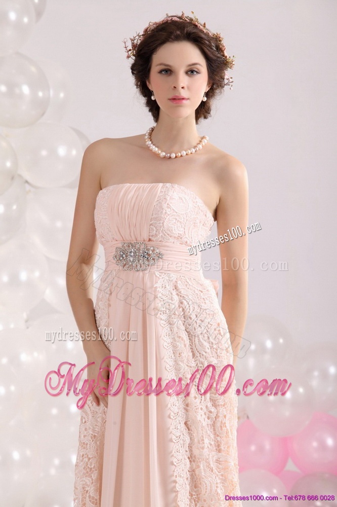 Popular Strapless Sequins and Lace Evening Dress with Brush Train