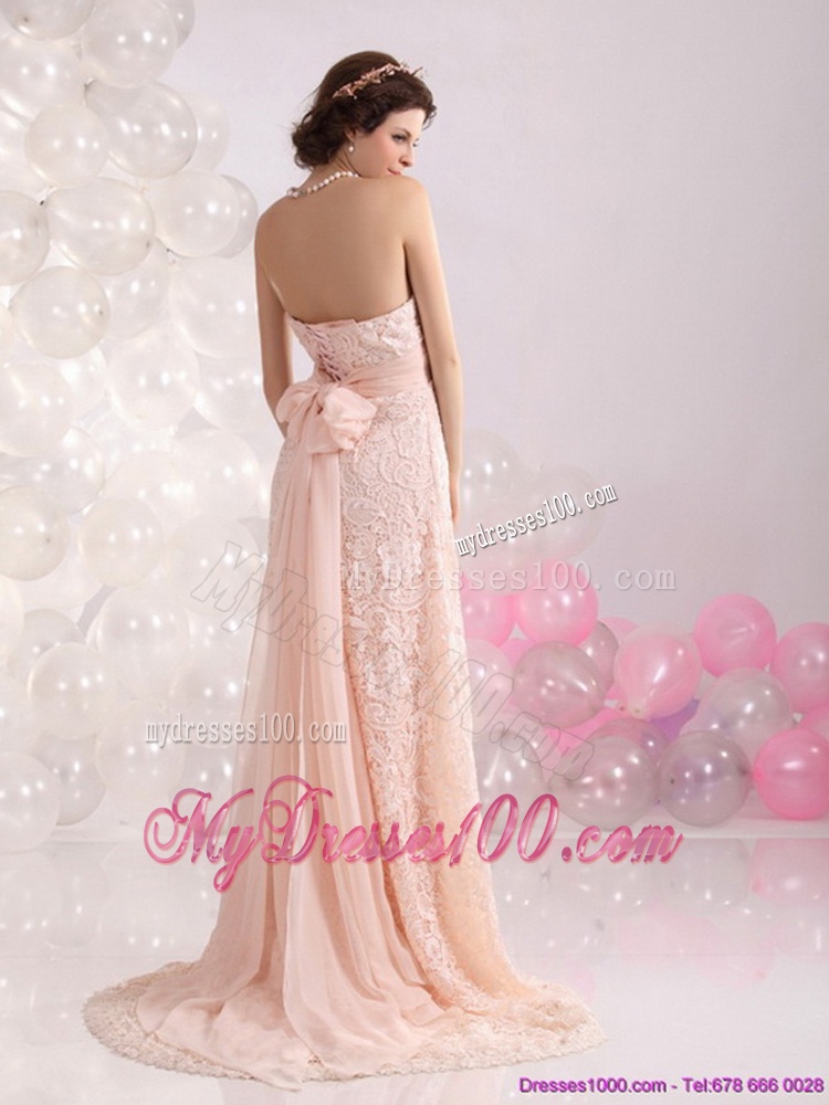 Popular Strapless Sequins and Lace Evening Dress with Brush Train