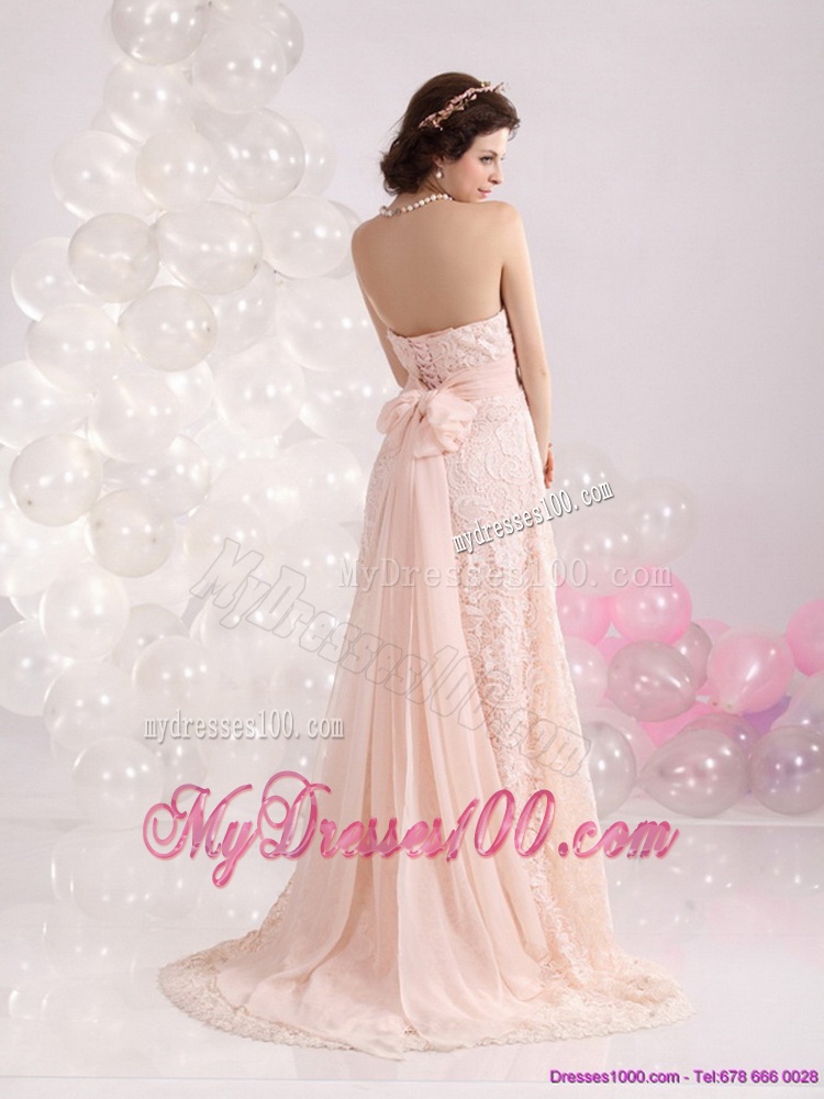 Popular Strapless Sequins and Lace Evening Dress with Brush Train