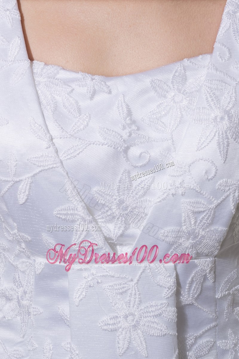 Lace A-line Wedding Dresses with Square Neckline and Court Train