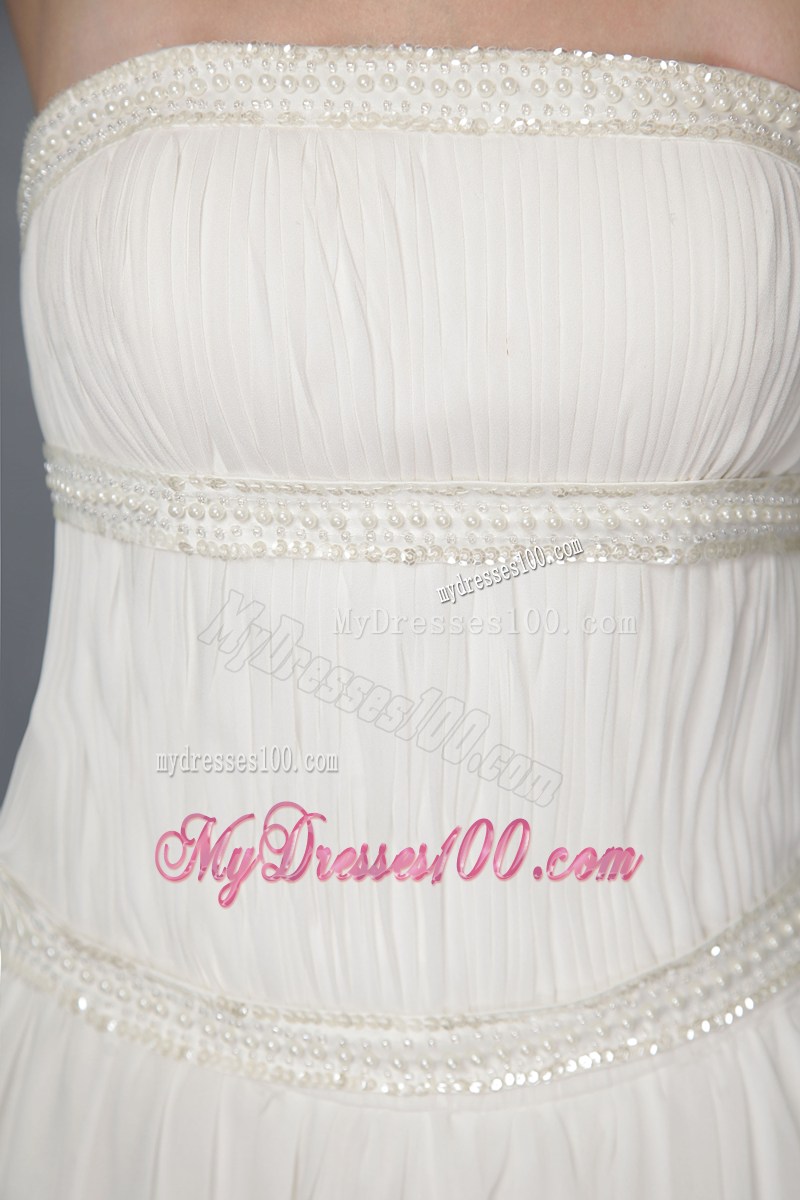Simple Style Beaded Cathedral Train White Wedding Gown with Ruffles