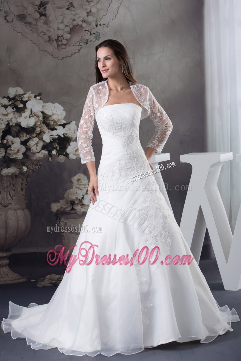 Modernistic Appliques Strapless Court Train White Wedding Dress