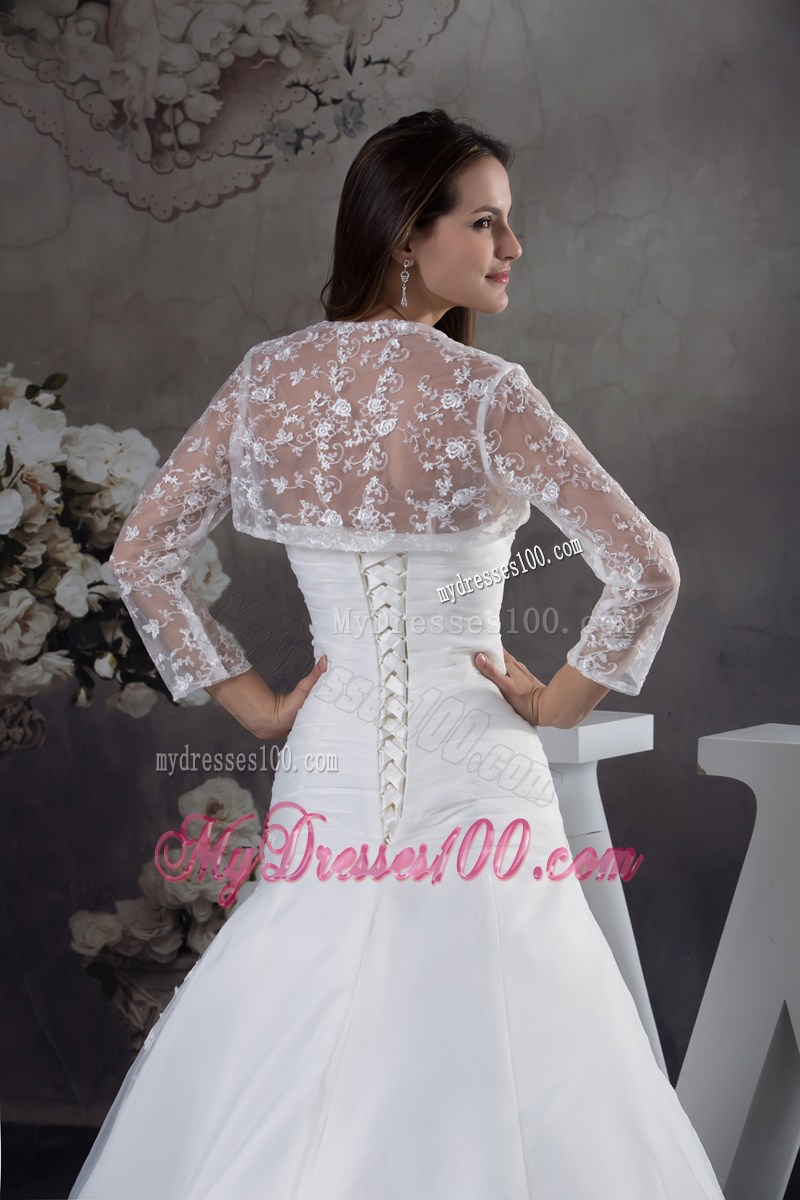 Modernistic Appliques Strapless Court Train White Wedding Dress