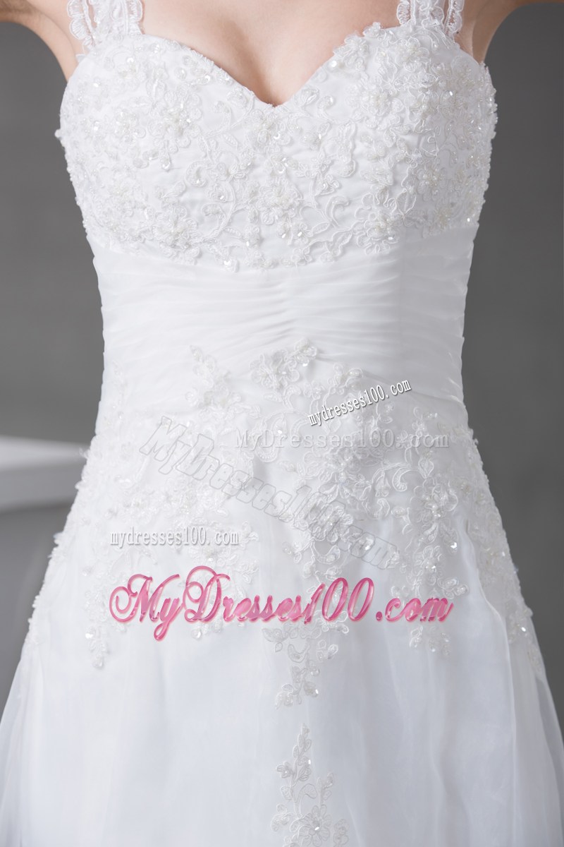 Up-to-date Straps White Lace Wedding Dress Zipper-up with Beading