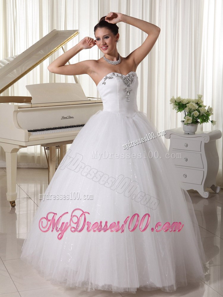 Jewelries Decorated Sweetheart Tulle Dresses for Wedding with Puffy Skirt