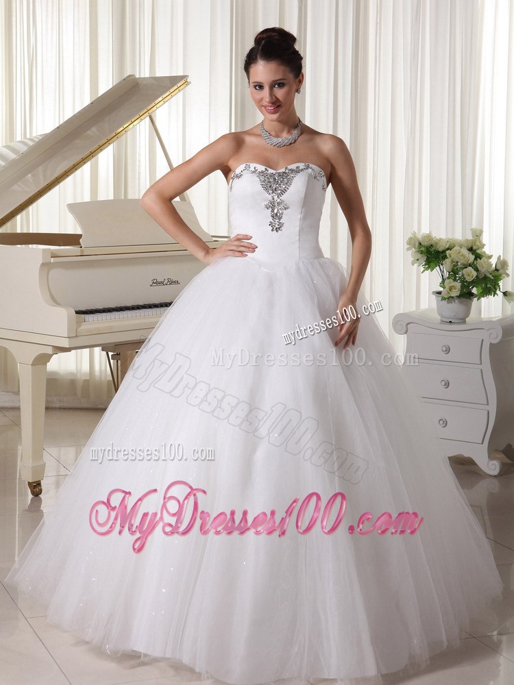 Jewelries Decorated Sweetheart Tulle Dresses for Wedding with Puffy Skirt