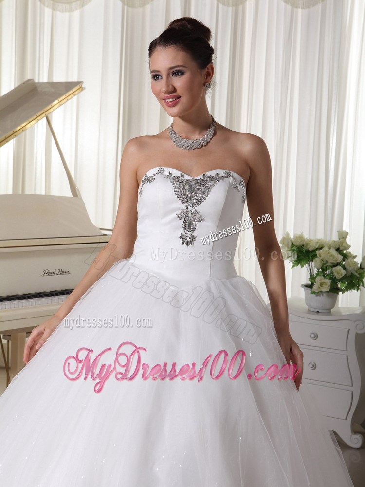 Jewelries Decorated Sweetheart Tulle Dresses for Wedding with Puffy Skirt