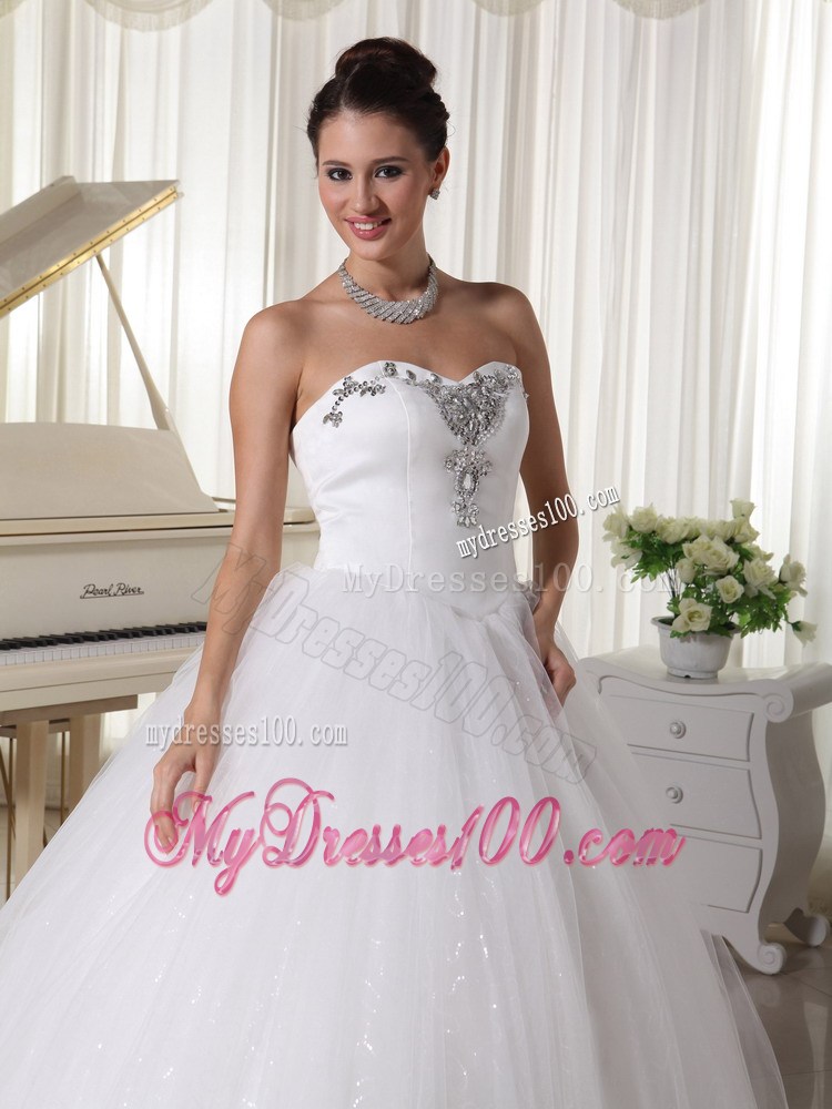 Jewelries Decorated Sweetheart Tulle Dresses for Wedding with Puffy Skirt