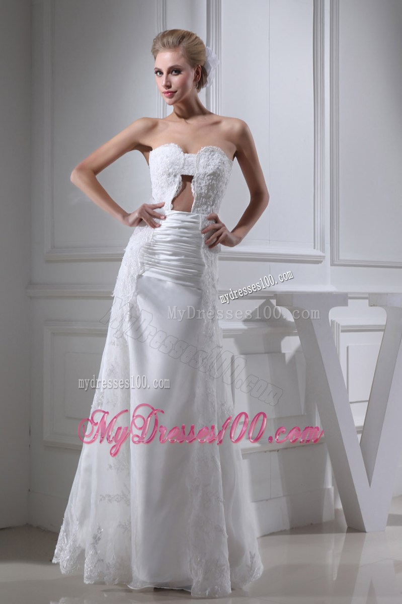Autumn Sweetheart Lace Floor-length Wedding Dress with Cutout and Ruches