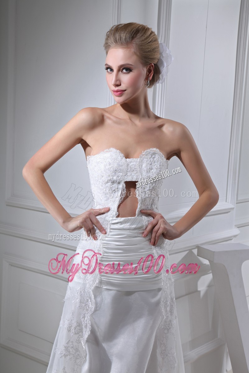 Autumn Sweetheart Lace Floor-length Wedding Dress with Cutout and Ruches