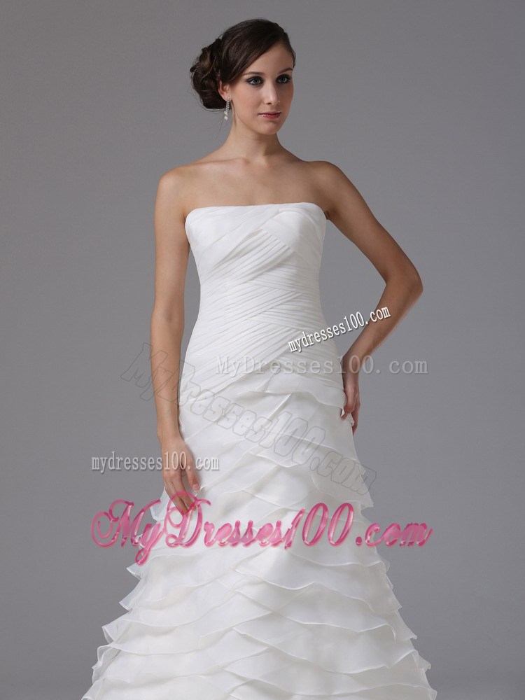 Luxurious Court Train Dresses for Wedding in White with Ruching and Layers