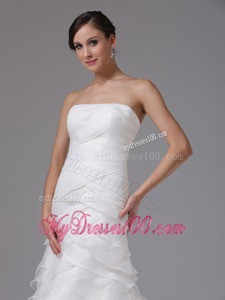 Luxurious Court Train Dresses for Wedding in White with Ruching and Layers