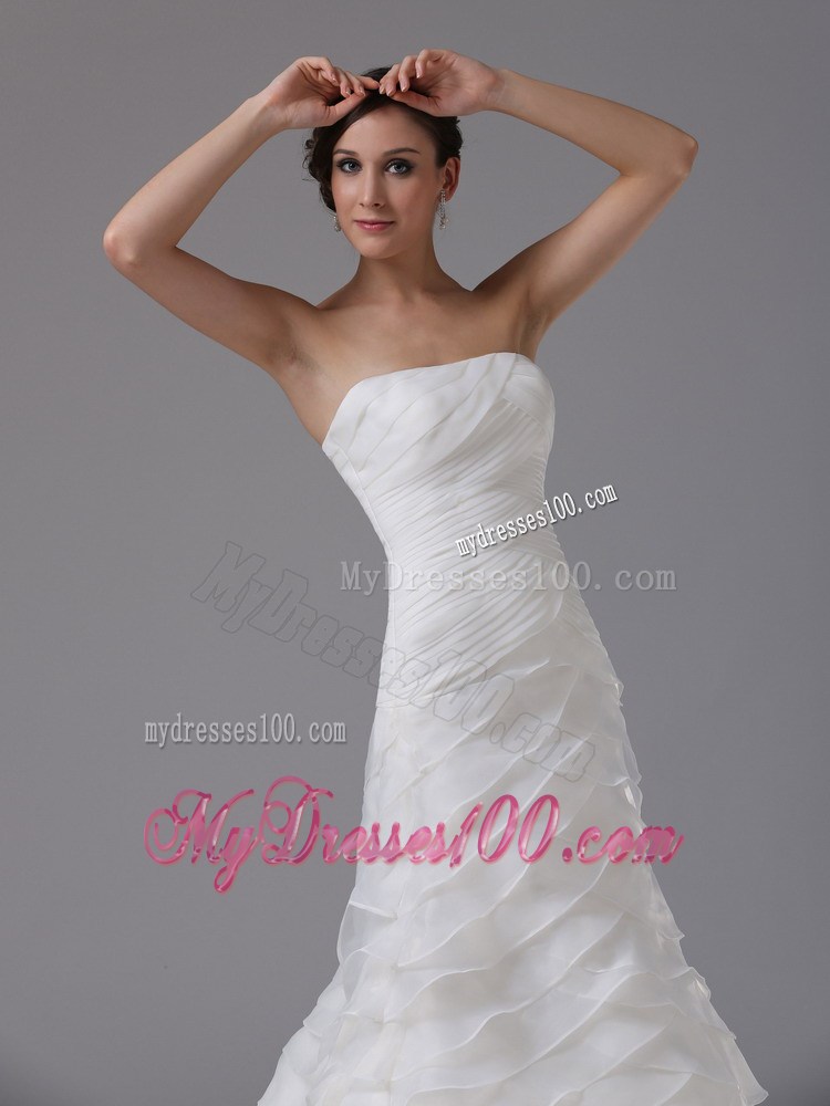 Luxurious Court Train Dresses for Wedding in White with Ruching and Layers