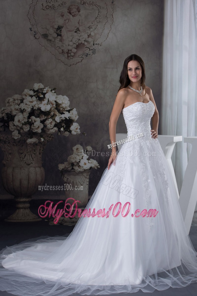 High-class White Lace Wedding Dress Court Train with Beading