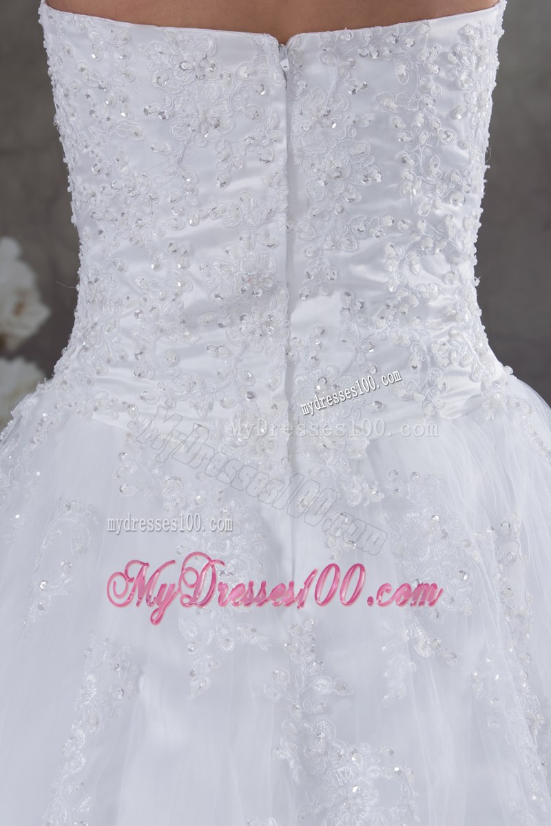 High-class White Lace Wedding Dress Court Train with Beading