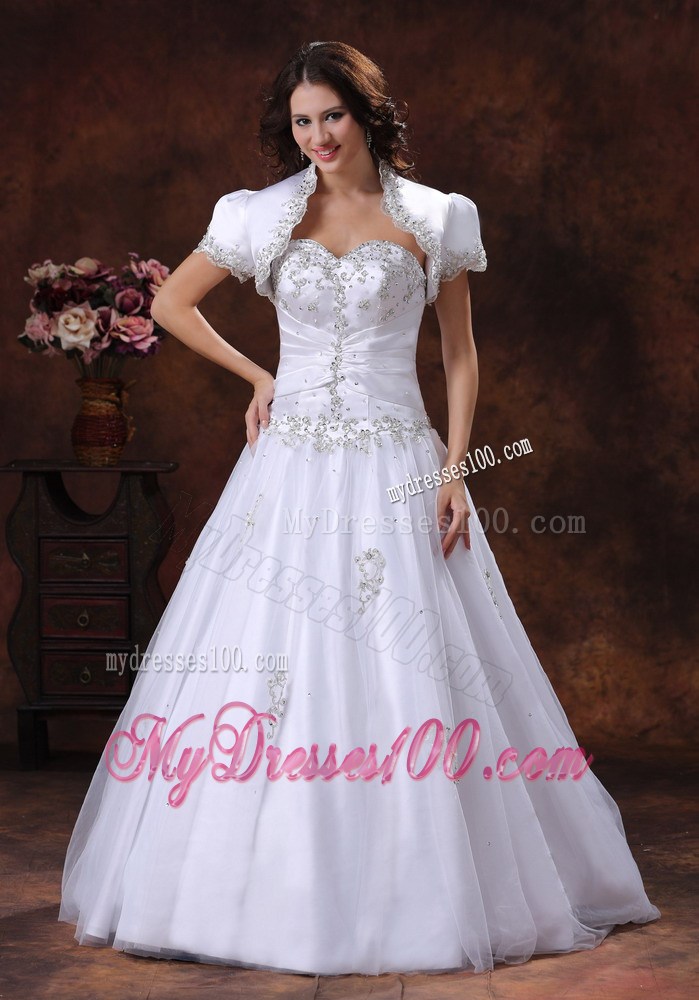 Lace-up Back Beading and Appliques White Dresses for Brides with Jacket