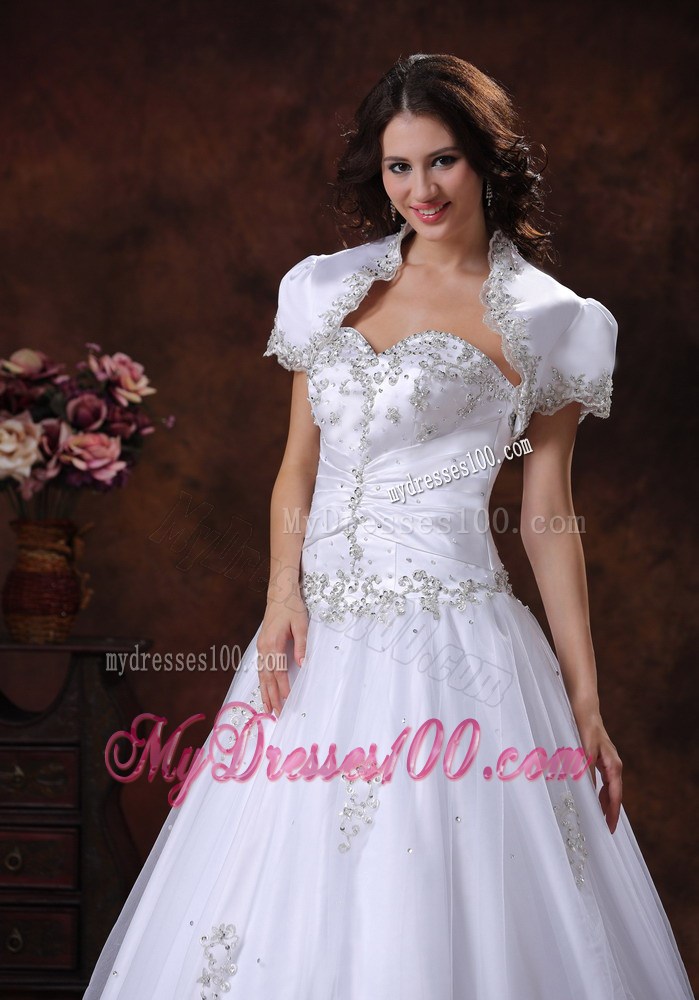 Lace-up Back Beading and Appliques White Dresses for Brides with Jacket