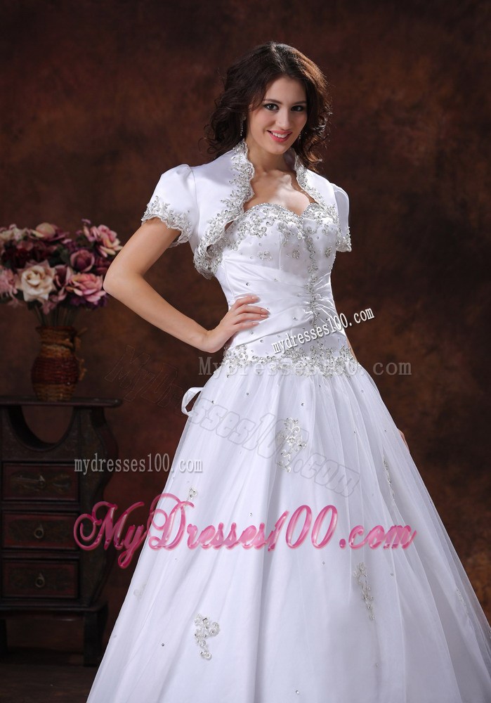 Lace-up Back Beading and Appliques White Dresses for Brides with Jacket