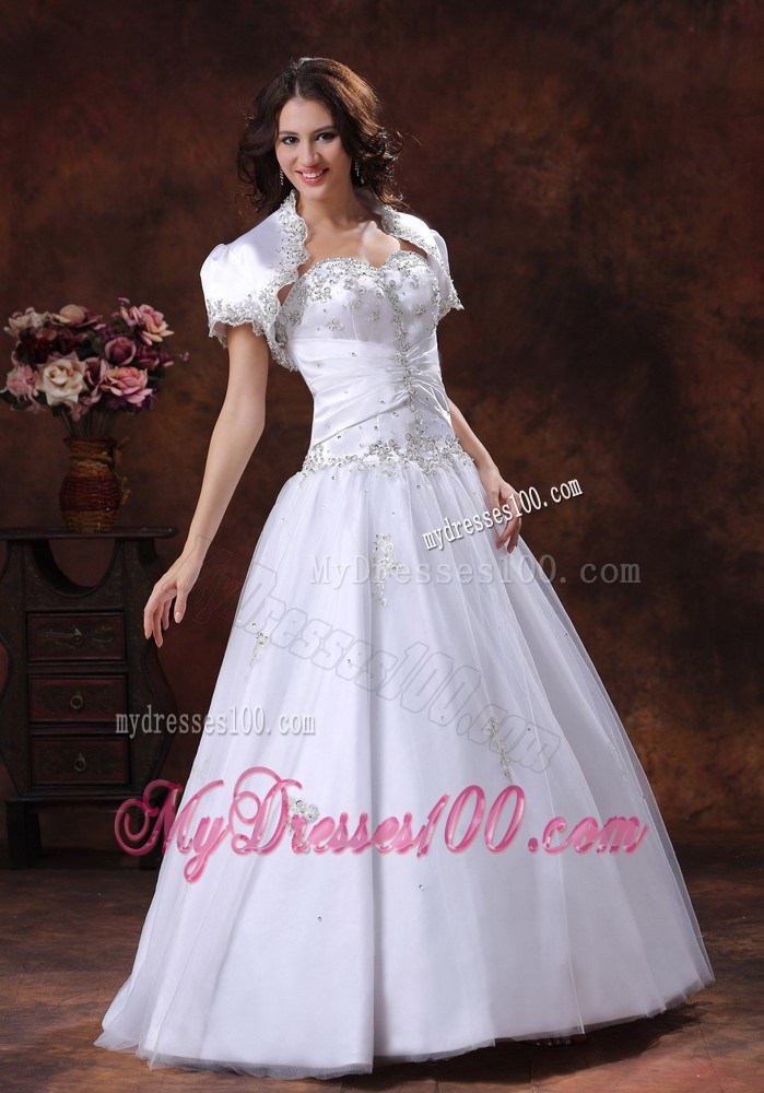 Lace-up Back Beading and Appliques White Dresses for Brides with Jacket