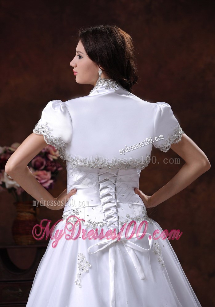 Lace-up Back Beading and Appliques White Dresses for Brides with Jacket