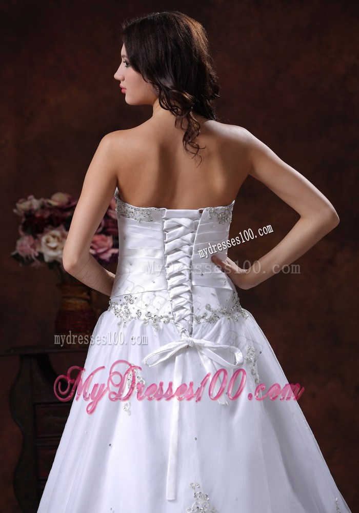 Lace-up Back Beading and Appliques White Dresses for Brides with Jacket
