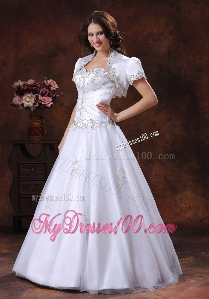 Lace-up Back Beading and Appliques White Dresses for Brides with Jacket