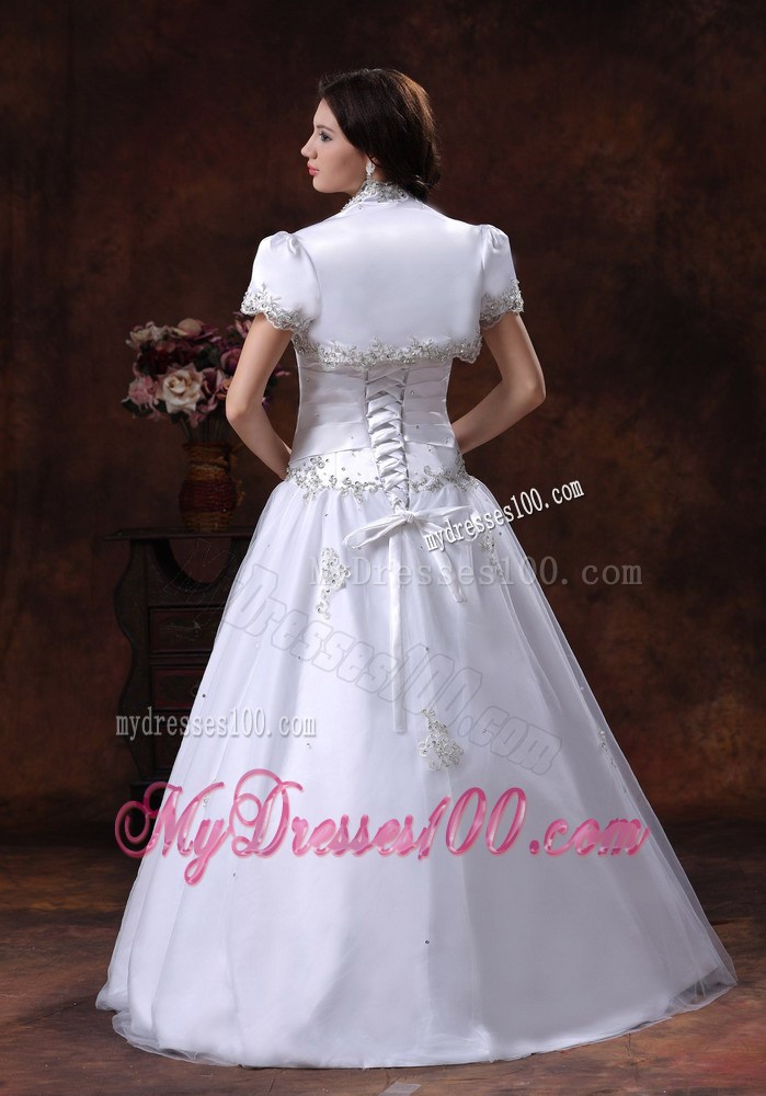 Lace-up Back Beading and Appliques White Dresses for Brides with Jacket