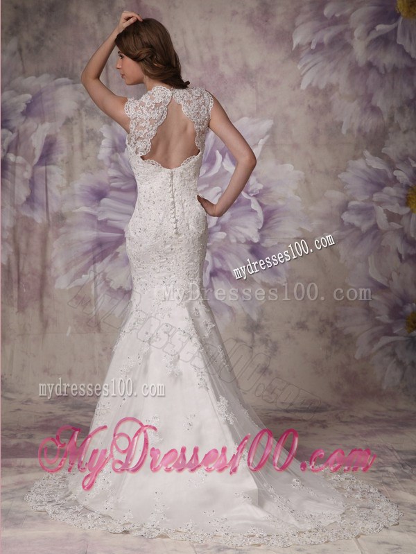 Button Down Back Square Back Out Wedding Bridal Gowns with Lace Hemline