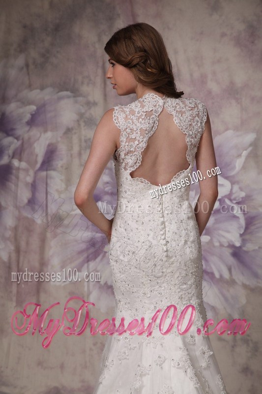 Button Down Back Square Back Out Wedding Bridal Gowns with Lace Hemline