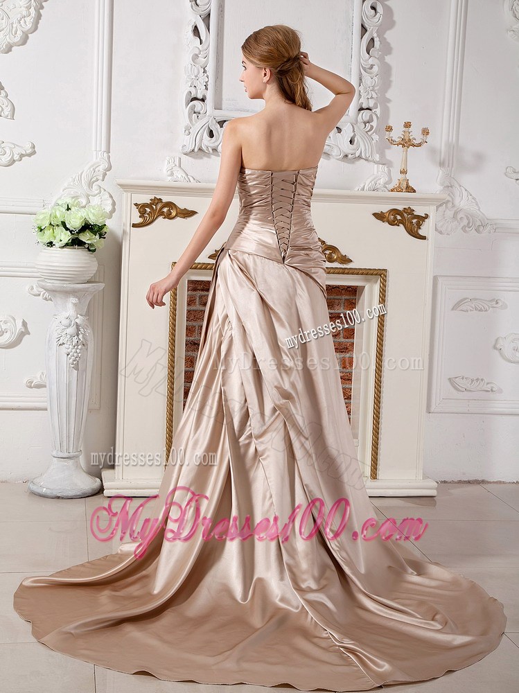 Appliques and Ruche Champagne Bridal Dress with Short Sleeves Jacket
