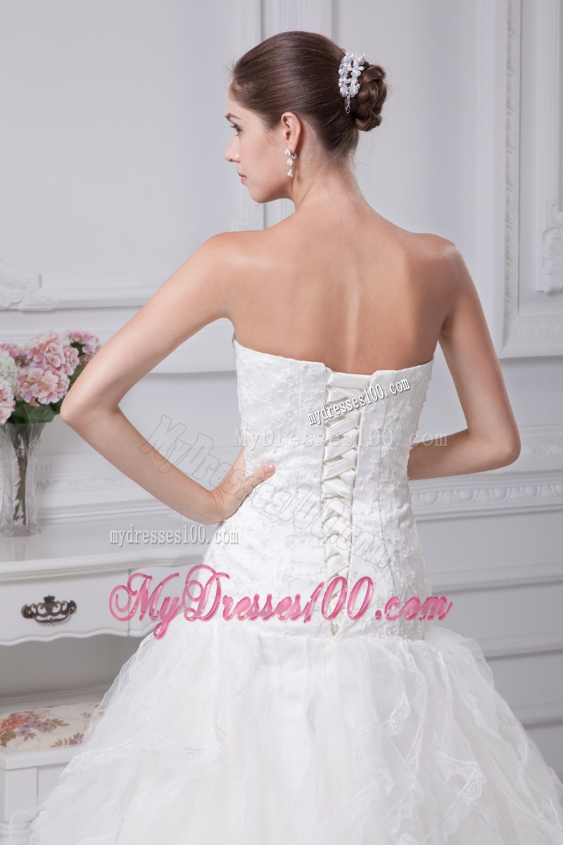 Beaded Embroidery and Ruffles Accent Mermaid Court Train Wedding Gown
