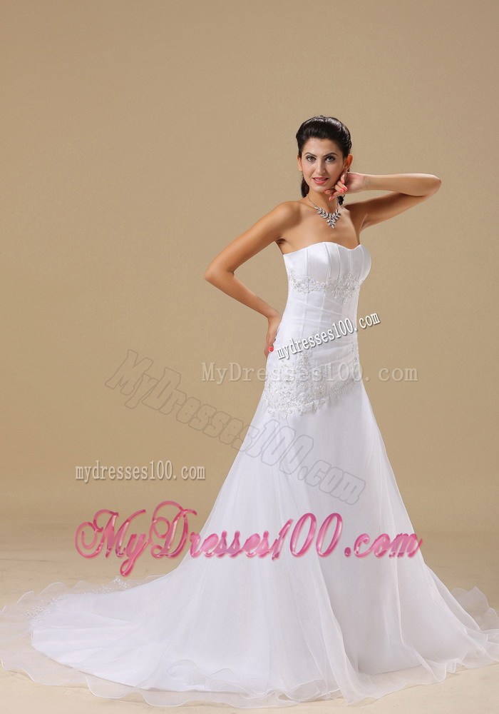 Beaded and Appliqued Zipper-up Wedding Brush Train Wedding Bridal Gown