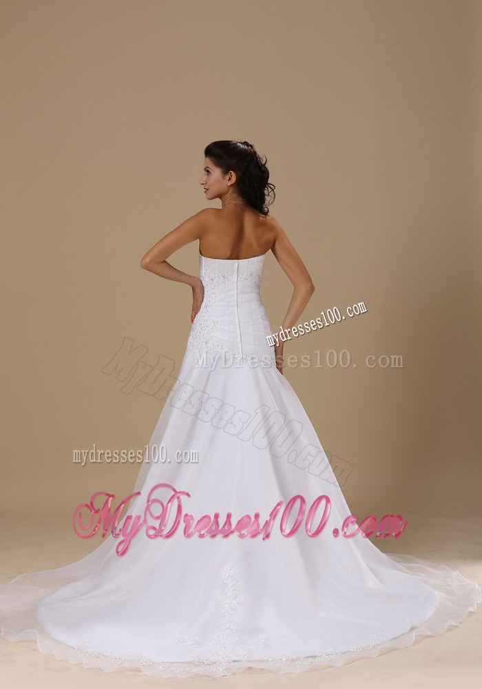 Beaded and Appliqued Zipper-up Wedding Brush Train Wedding Bridal Gown
