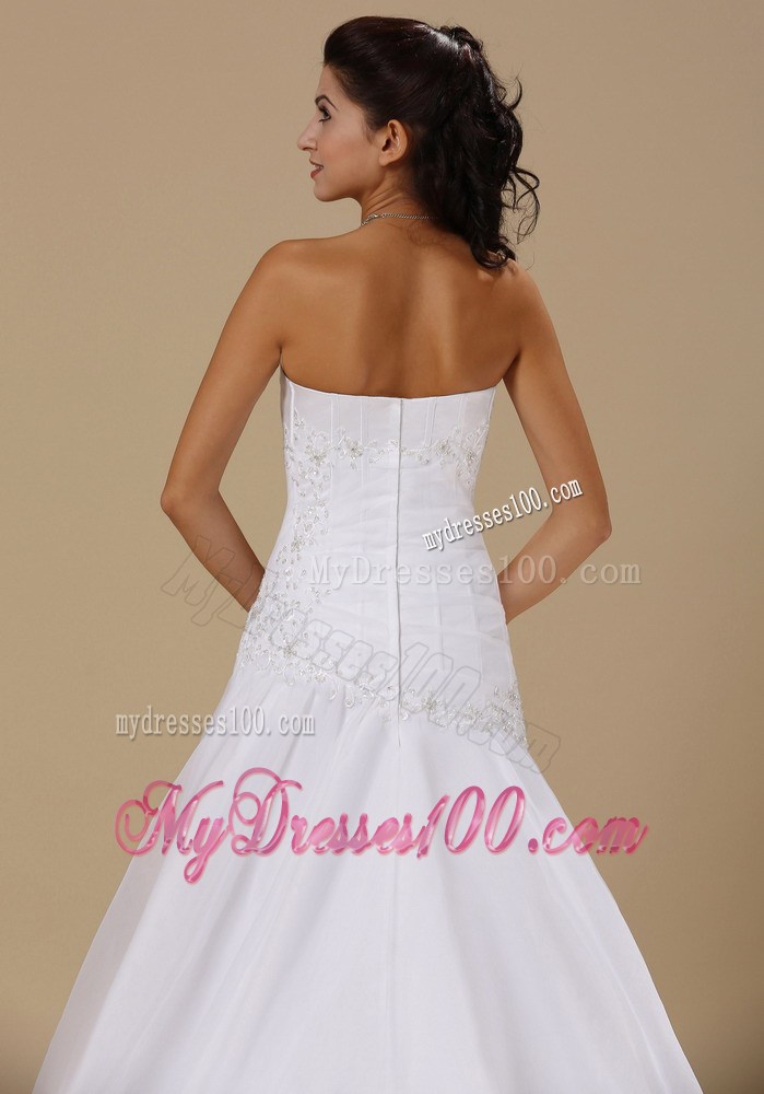 Beaded and Appliqued Zipper-up Wedding Brush Train Wedding Bridal Gown