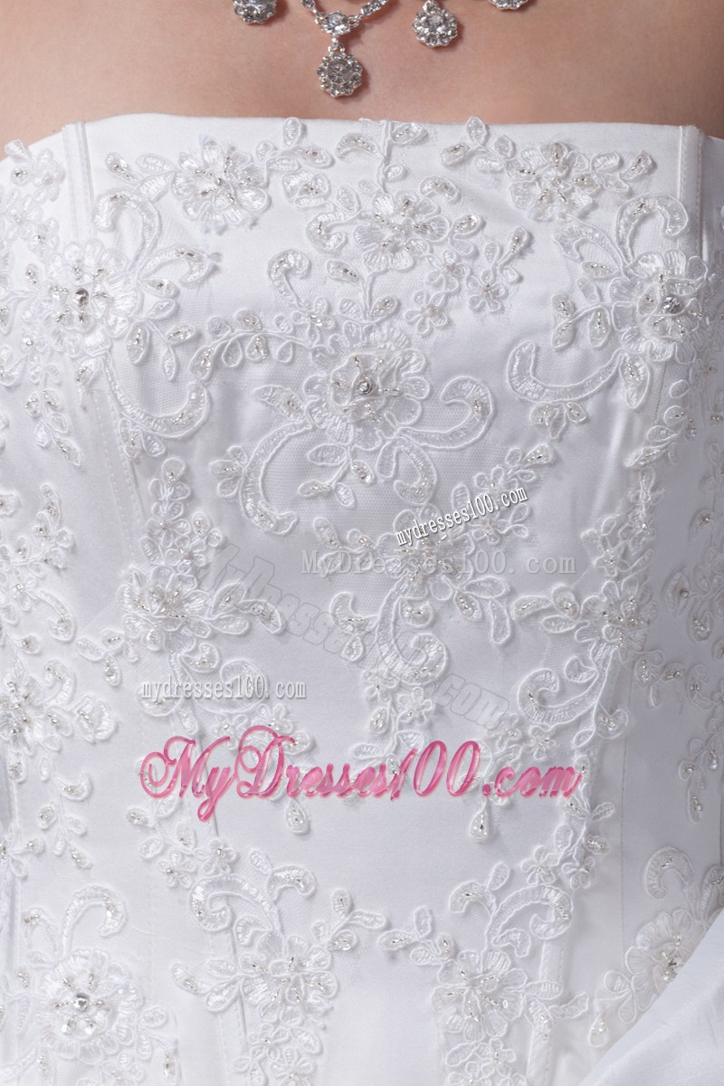 Strapless Court Train Wedding Dresses with Pick-ups and Appliques