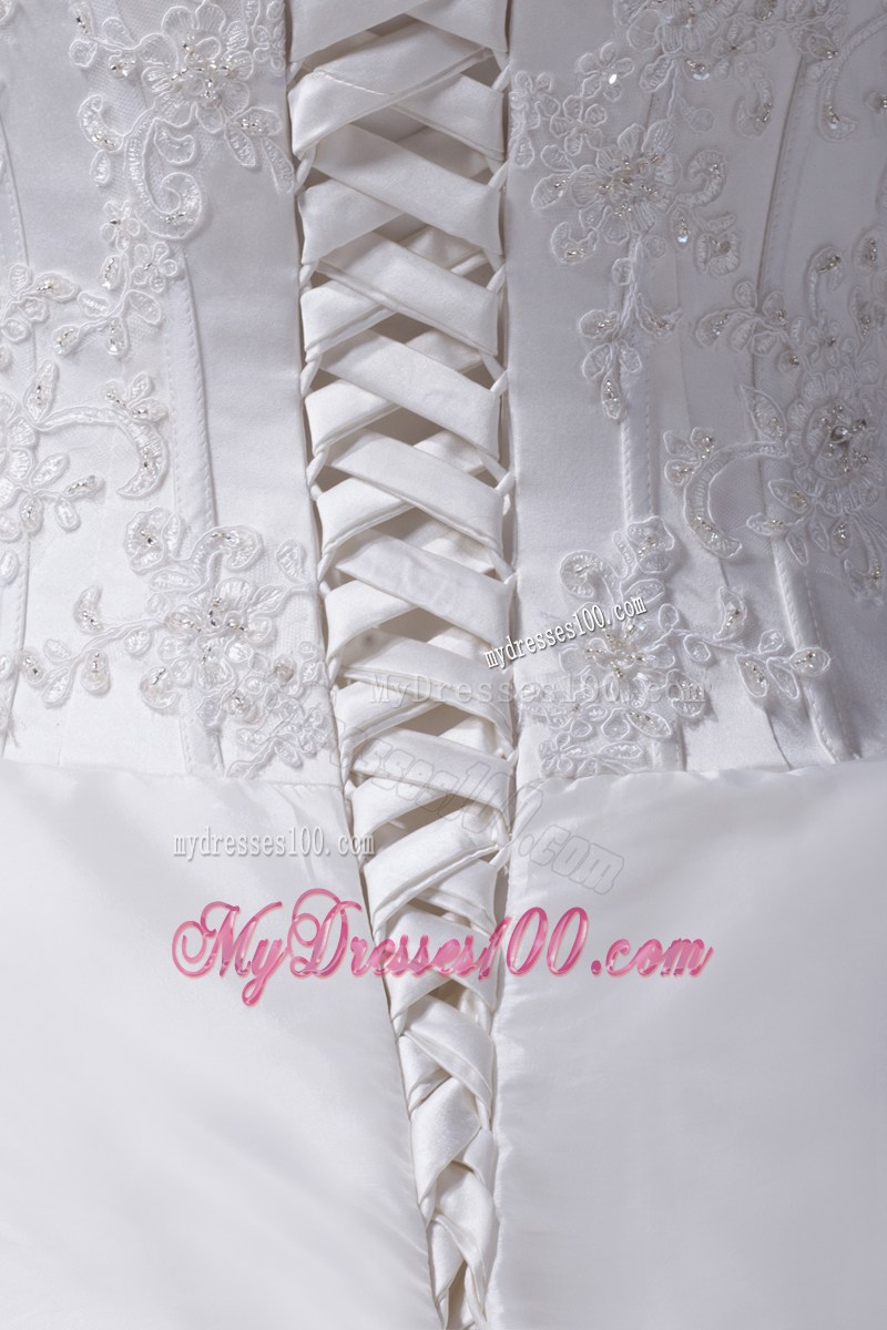 Strapless Court Train Wedding Dresses with Pick-ups and Appliques